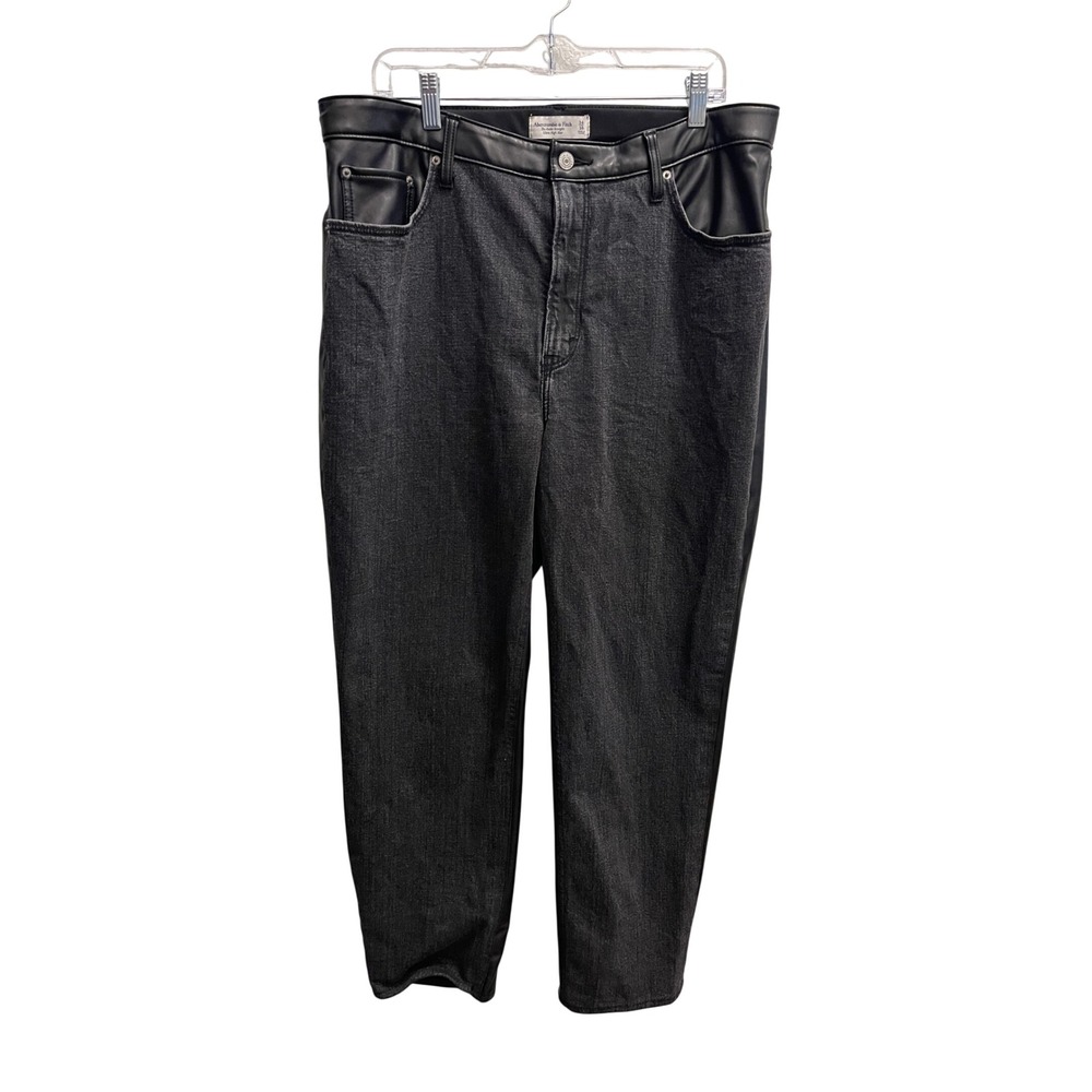 A&F Denim Vegan Leather Mixed Media Ankle Straight Pants 18L Biker Edgy Minimal